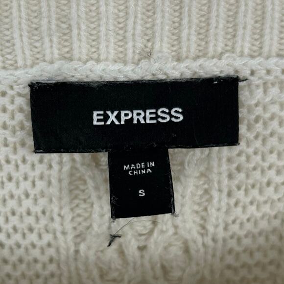 Express Women Cable Knit Long Sleeve Sweater Cream Preppy Fall School Size Small - Picture 3 of 5